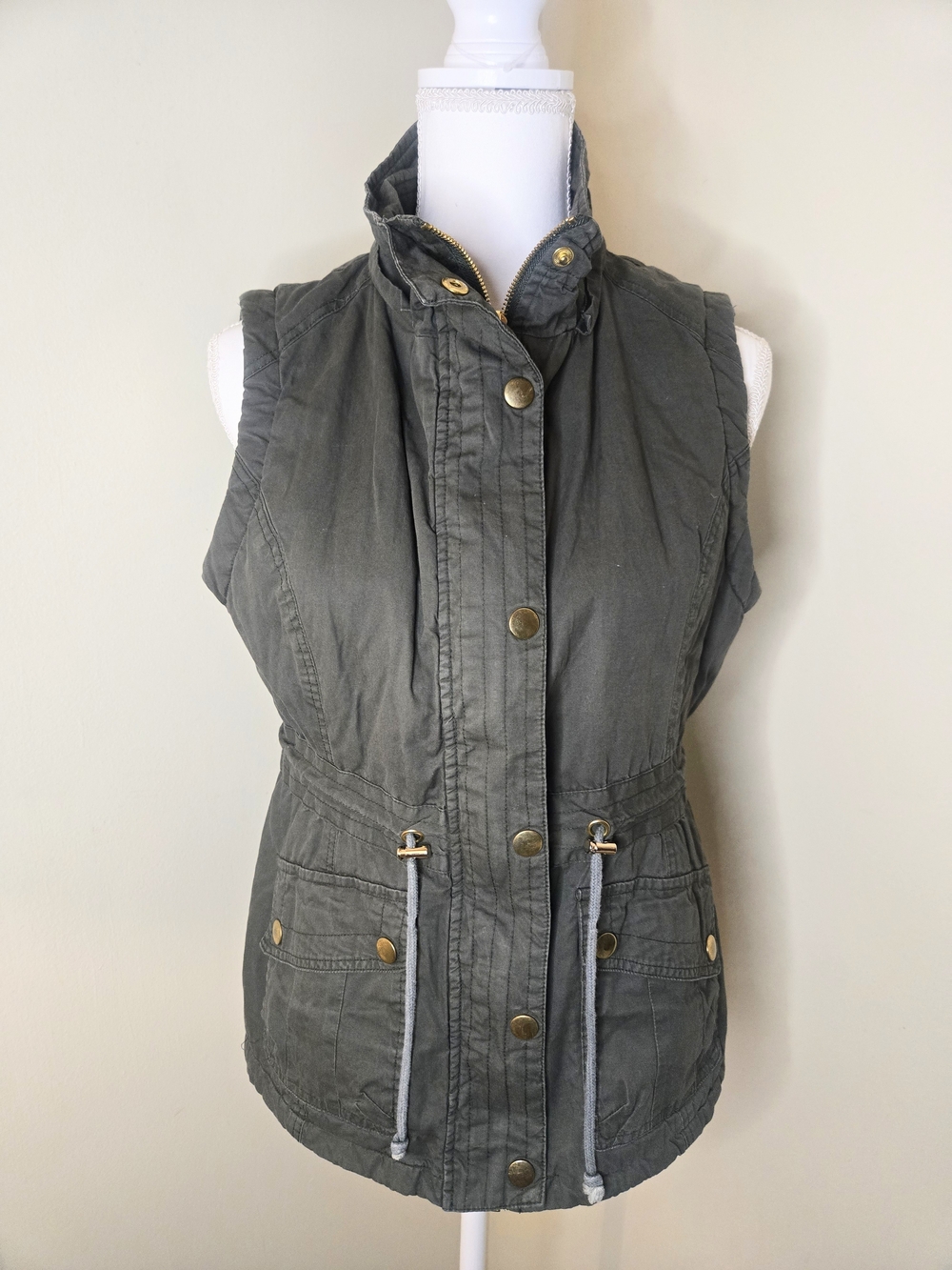 Fashionomics Olive Utility Vest with Gold Hardware